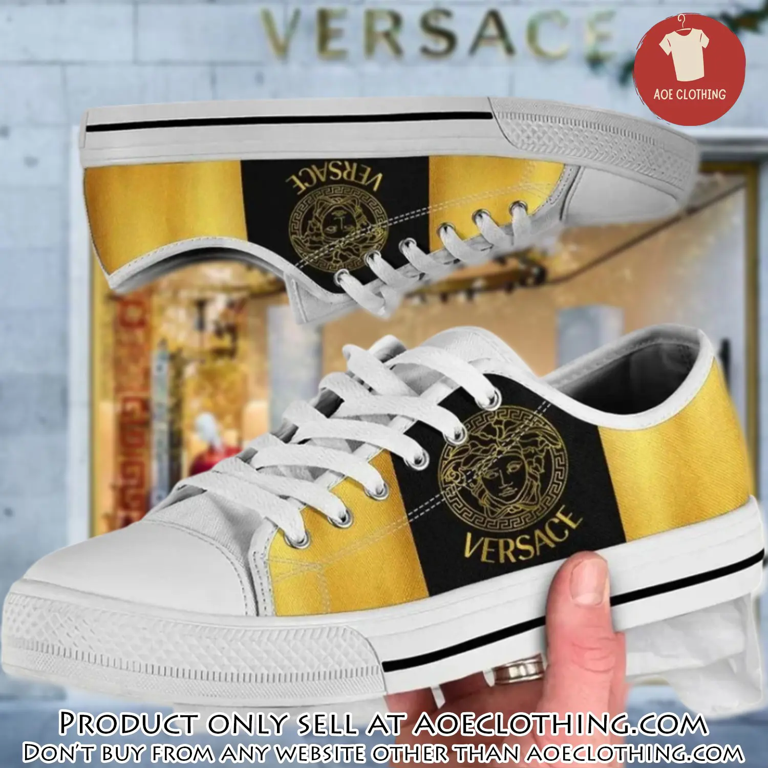 Versace medusa black yellow low top canvas shoes luxury brand gifts for men women aoe1501442